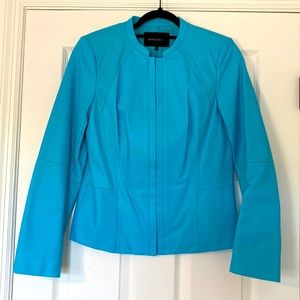 Lafayette 148 New York Turquoise Leather Jacket, Size 8